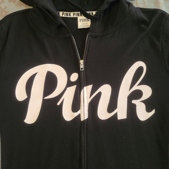 Victoria's Secret PINK Black Gray White Full Zip Hoodie Women Size Large - Picture 2 of 10